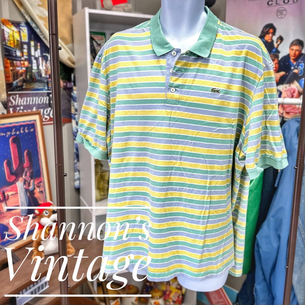 Lacoste Green and Yellow Striped Polo Shirt
